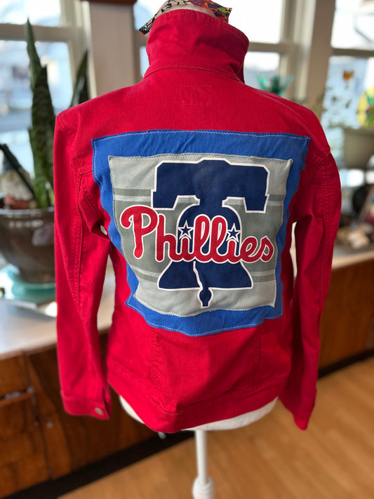 Red Phillies Jean Jacket-Women XSmall