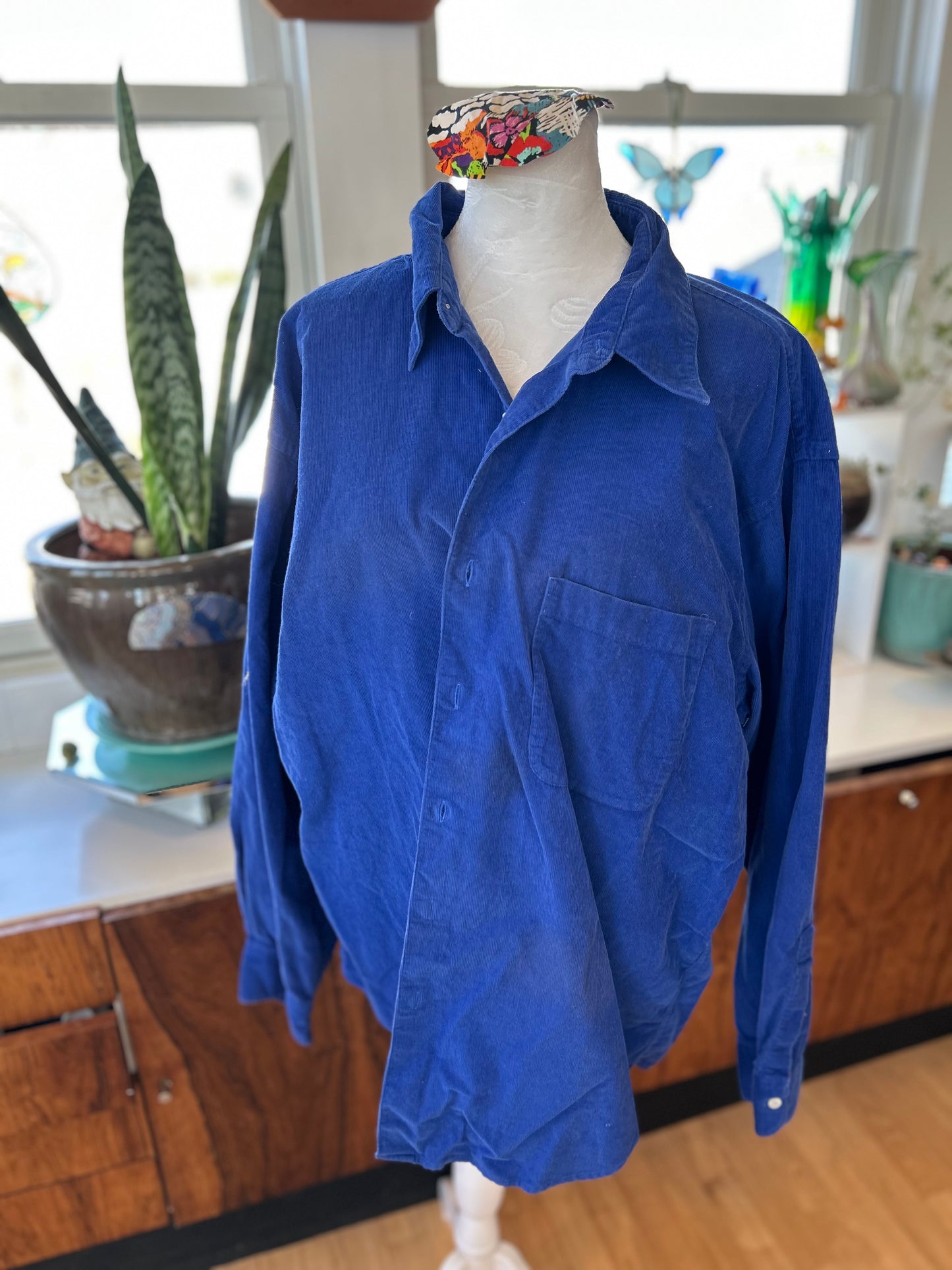 Blue Corduroy Shirt Mens XXL Tiger Button up