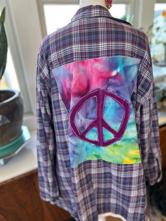 Purple Peace fleece lined Shacket-Uni 3XL