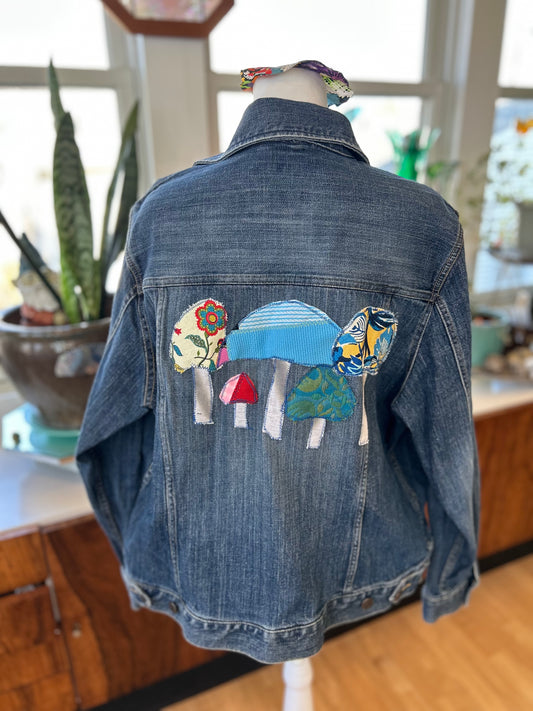 Denim Jacket-Ladies S/M Mushrooms