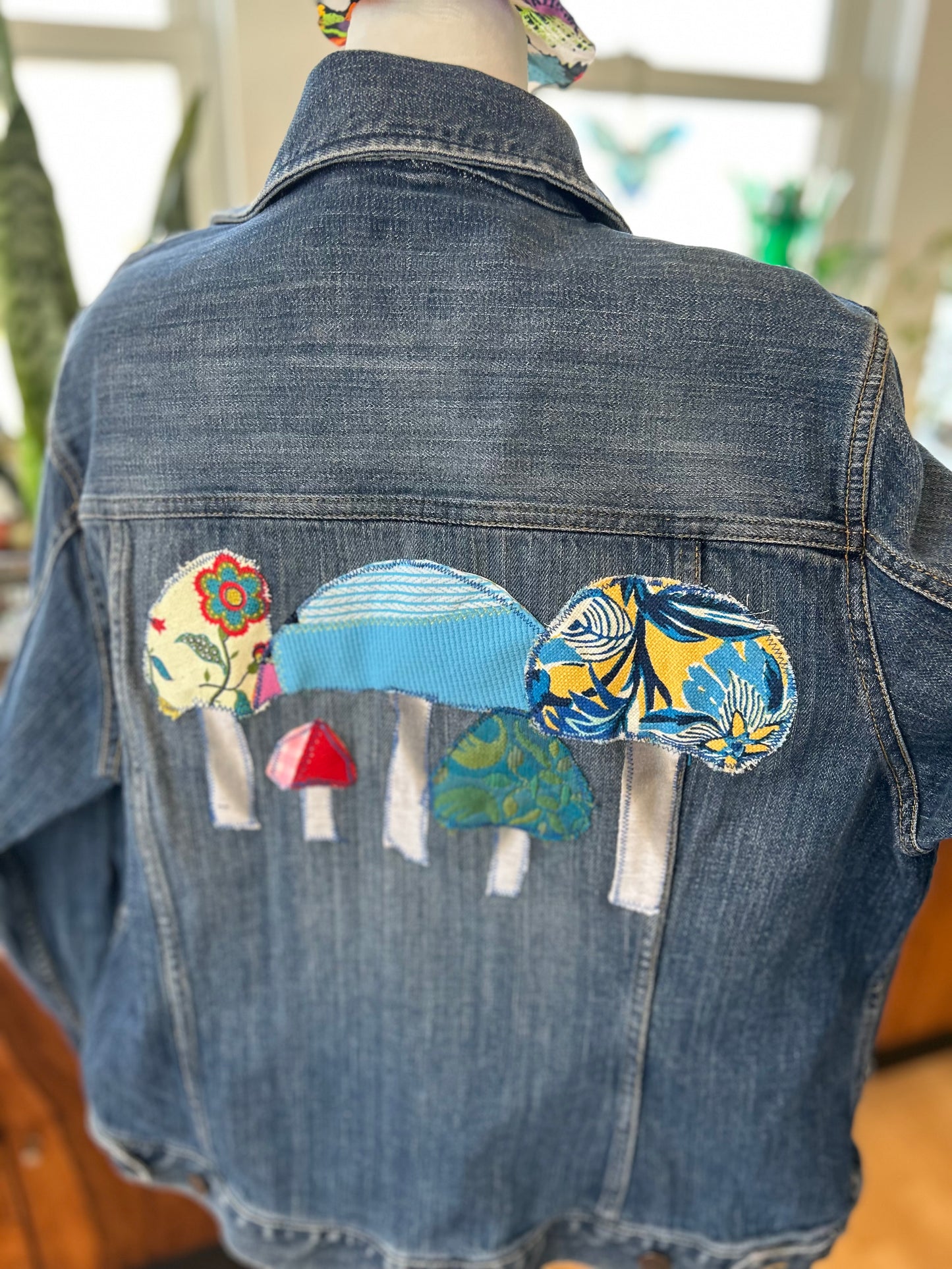 Denim Jacket-Ladies S/M Mushrooms