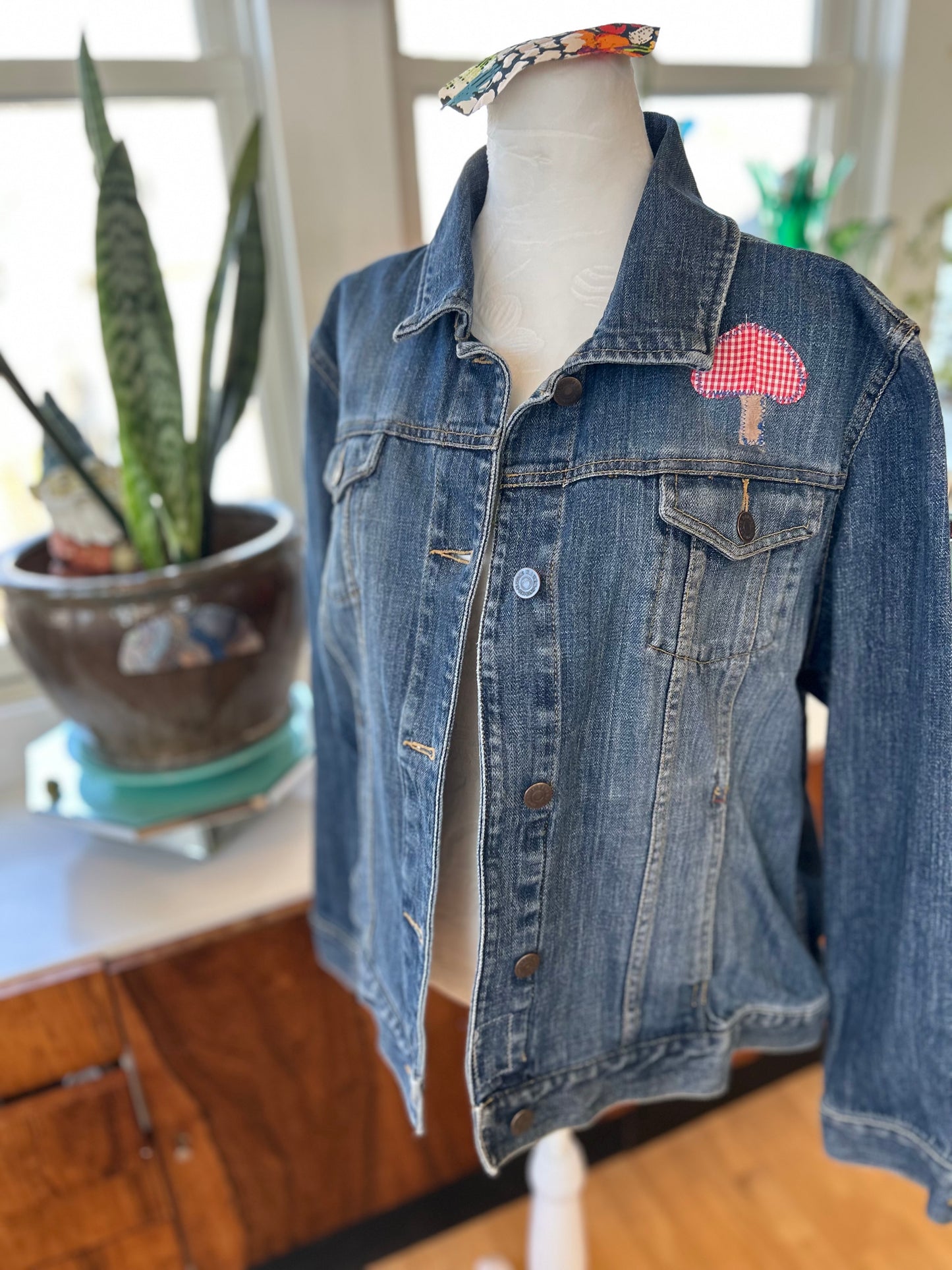 Denim Jacket-Ladies S/M Mushrooms